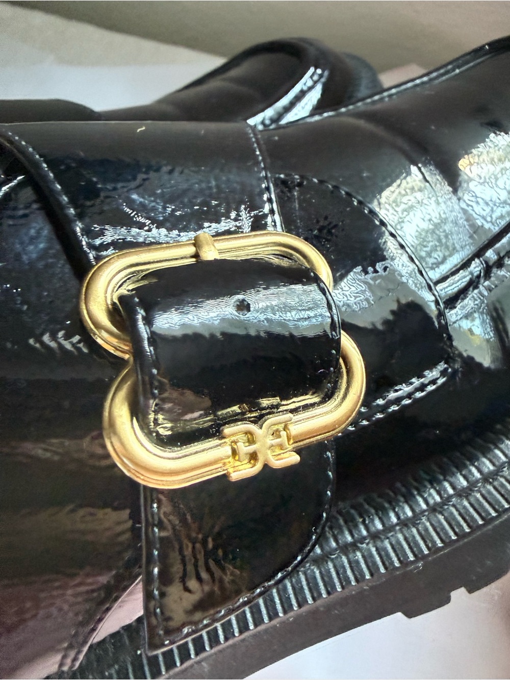 Sam Edelman Lora Black Patent Leather Lug Sole Monk Strap Loafers Women’s 9 - Picture 3 of 7